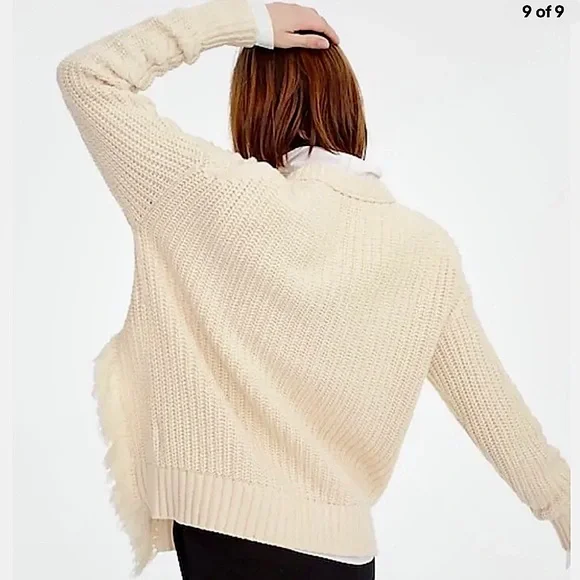 J.Crew Cable Knit Sweater with Side Slit Fringe Detail in Ivory - Picture 3 of 16